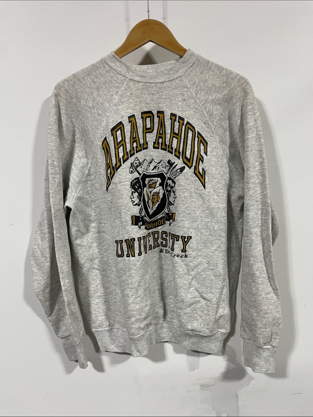 Vintage Gray Arapahoe University Crewneck with Gold Graphic